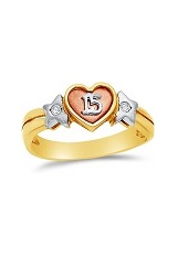 exquisite 15 years heart yellow, rose and white gold baby ring